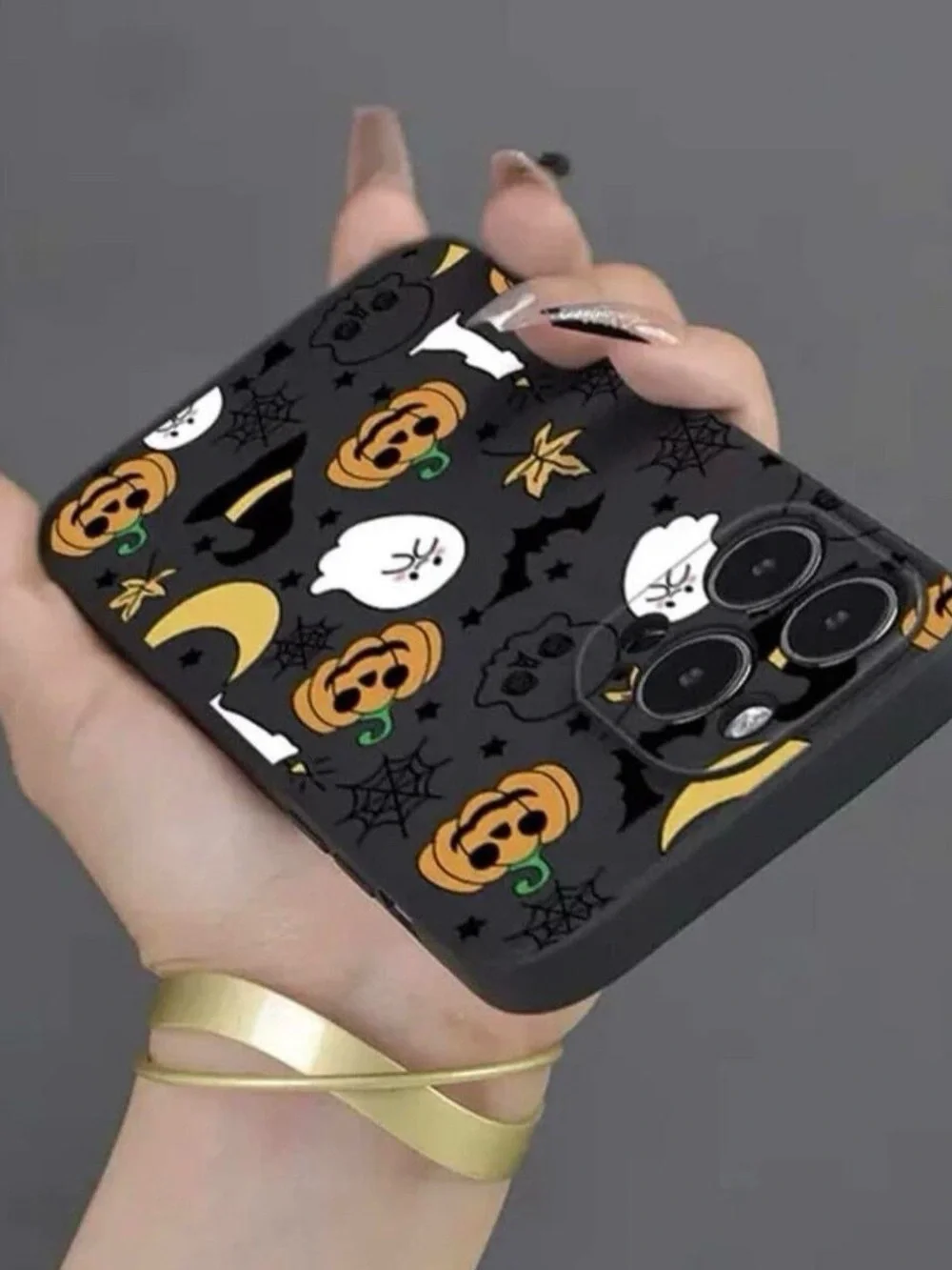 Halloween iPhone11 Pro Cute Ghost Pumpkin Bat Pattern Black Protective Cover